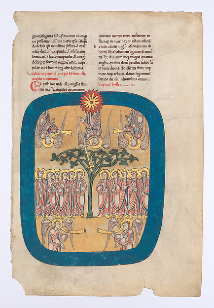 Leaf from a Beatus Manuscript: Angels Restrain the Four Winds; the Angel…