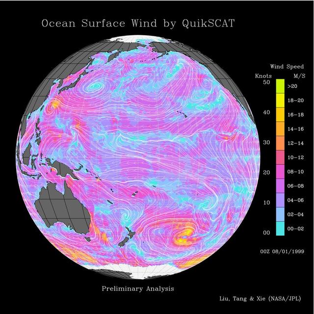 pacific ocean surface winds from quikscat