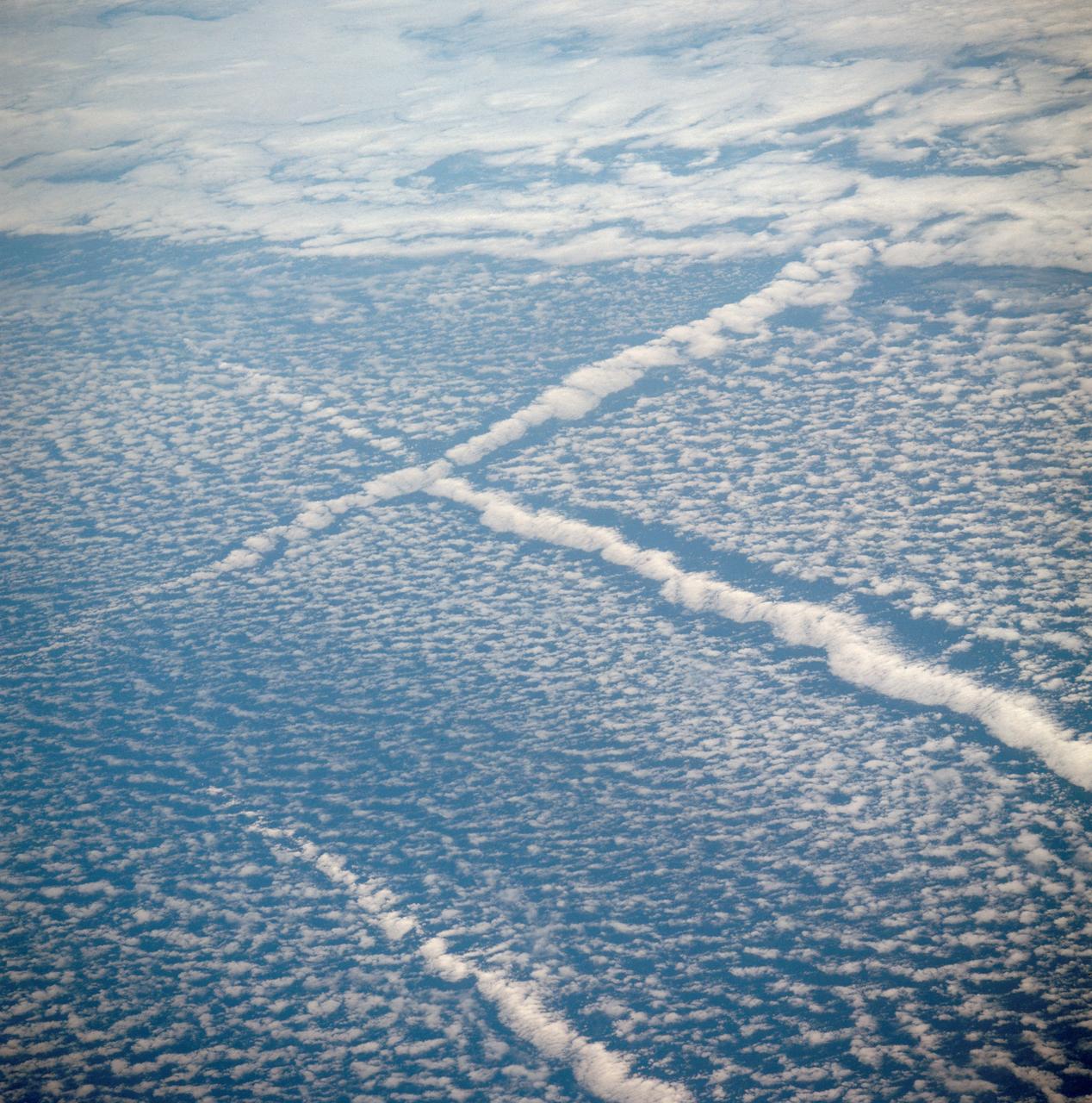 oblique view of cloud patterns over pacific ocean