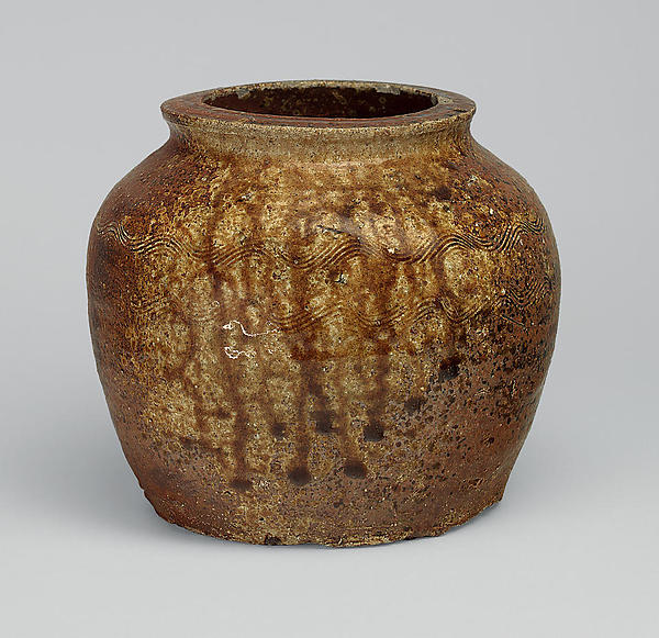widemouthed oil jar (kame) with wave pattern