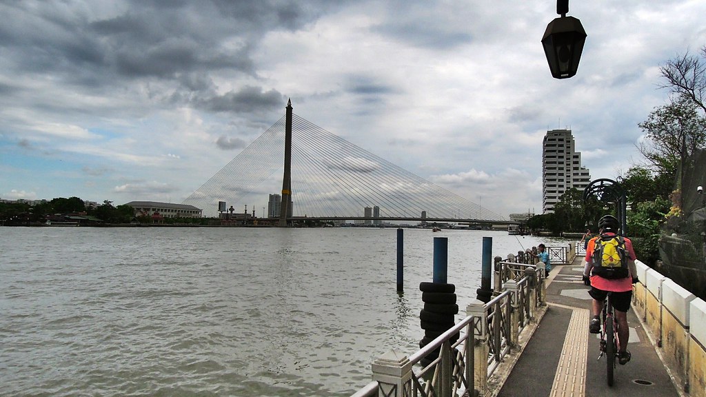 the chao phraya river & rama viii bridge, bangkok bicycle tour, thailand