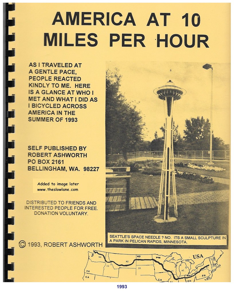 front page of self published booklet about my 1993 bicycle tour. map…