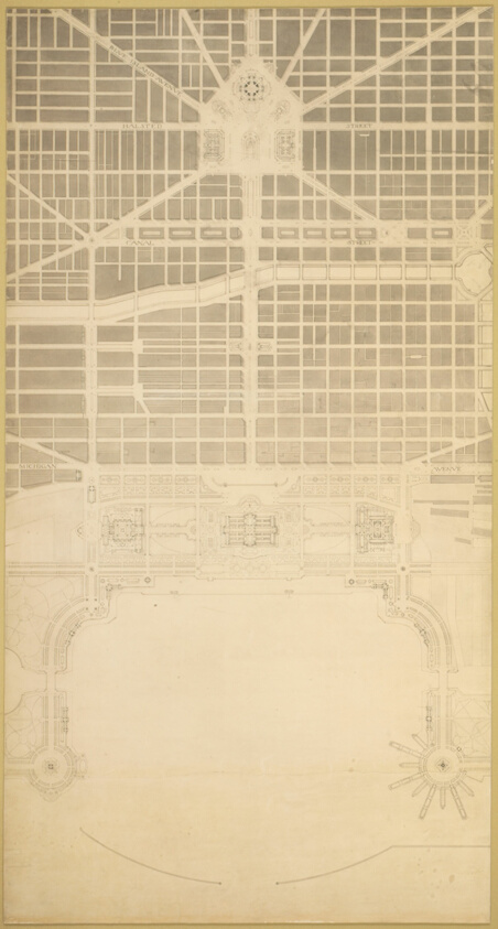 plate 129 from the plan of chicago, 1909: chicago. the business center…