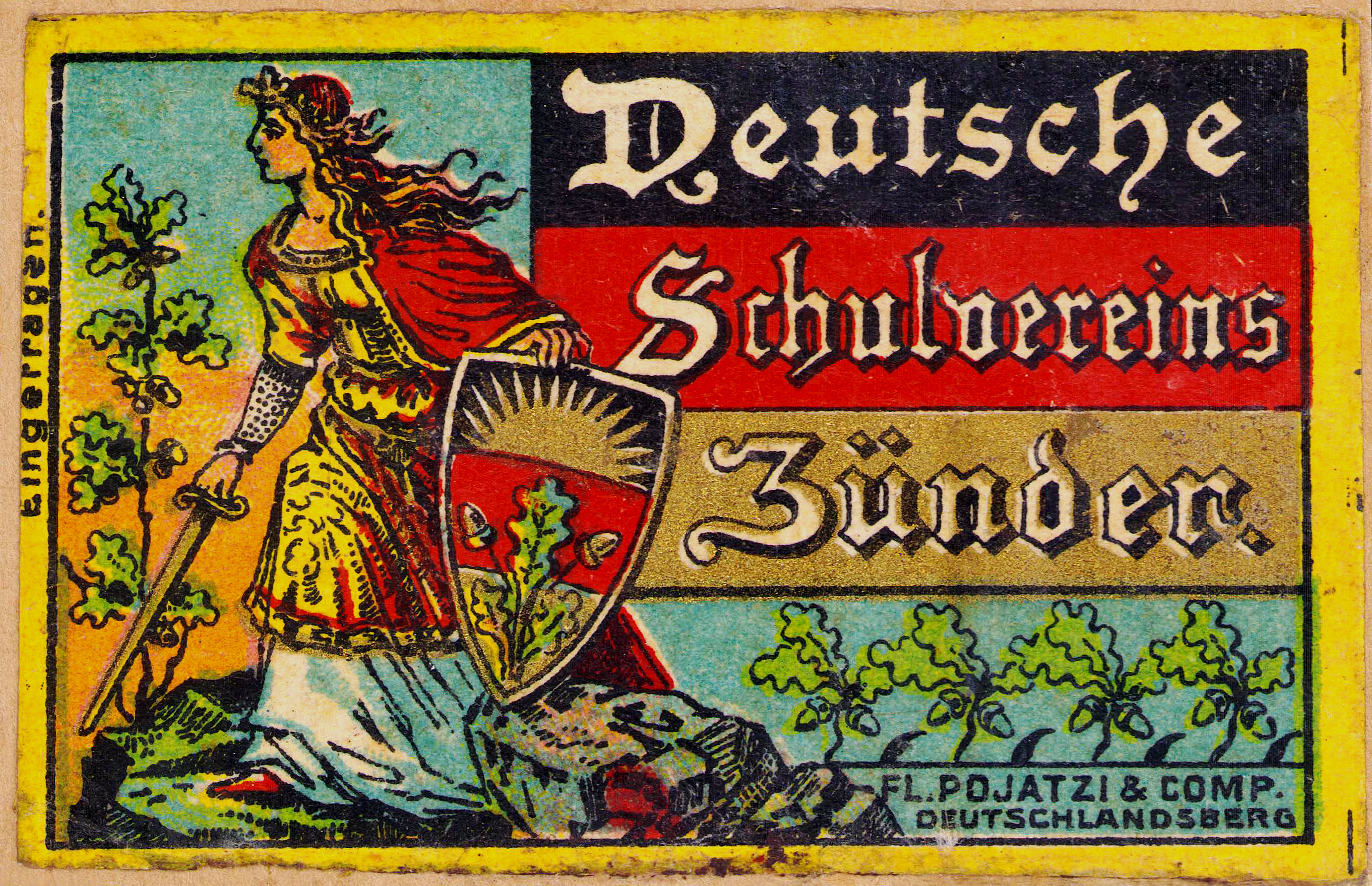 matchbox label fl pojatzi & comp deutschlandsberg deutsche schulvereins zünder zündholzschachteletikett