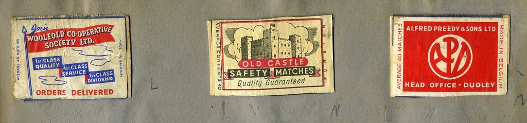 matchbox labels. c 1960. woolfold co-op, alfred preedy & sons ltd.,dudley