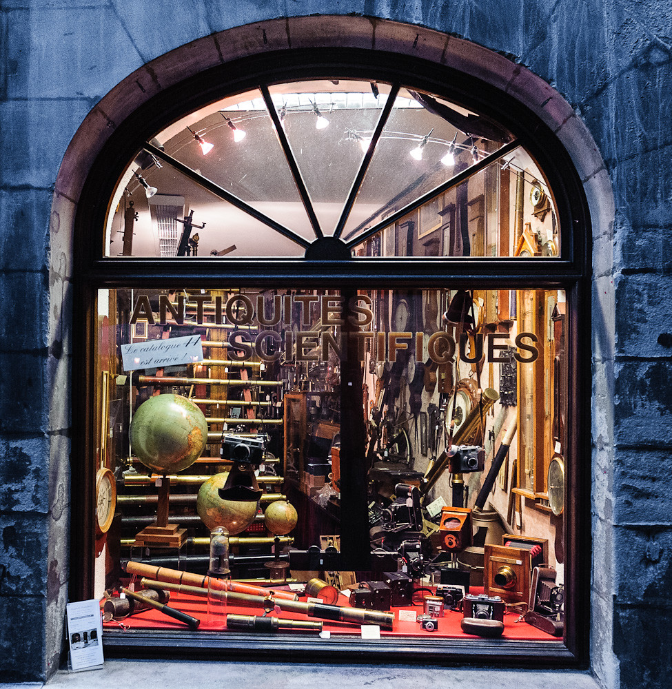 Antique scientific instruments in old city, Geneva