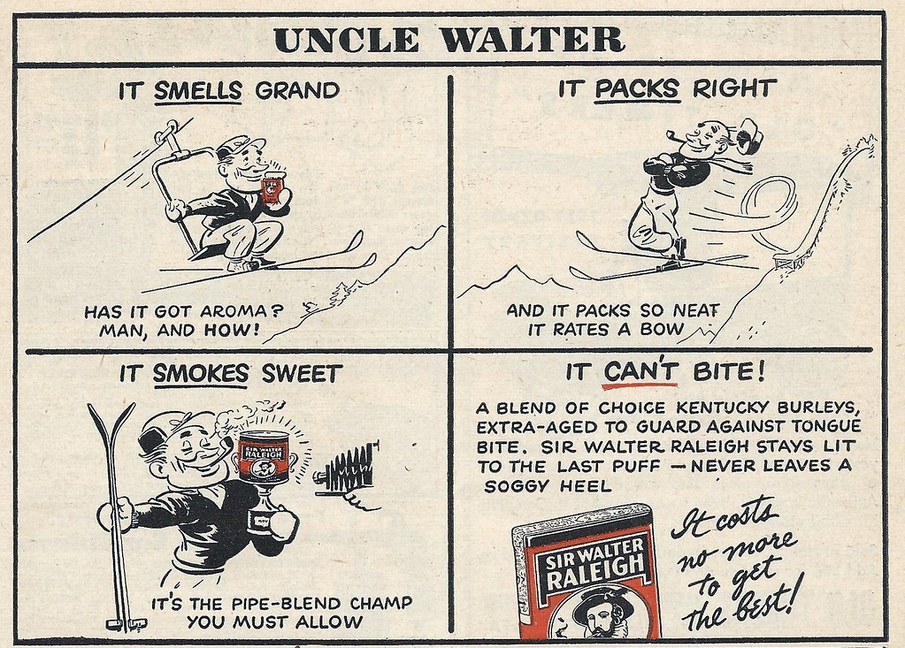 vintage advertising for sir walter raleigh pipe tobacco, from popular mechanics magazine, november 1952