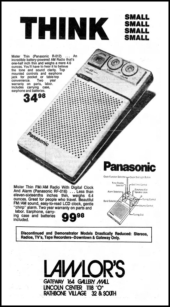vintage advertising for the panasonic mister thin am portable radio (model r-012)…