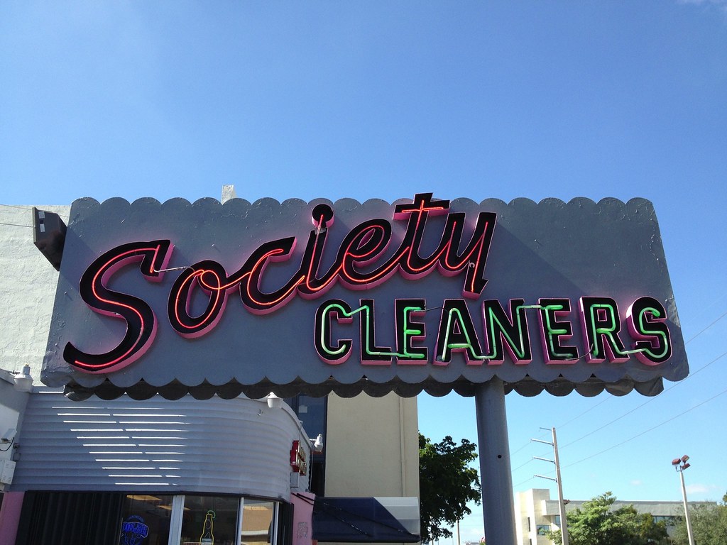 society cleaners neon sign