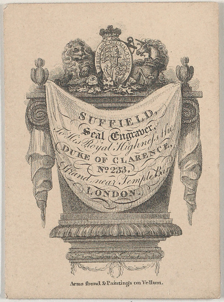 Trade Card for Suffield, seal engraver