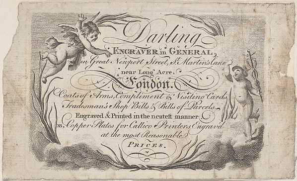 Trade Card for William Darling, Engraver