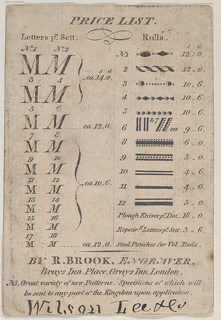 Trade Card for R. Brook, Engraver