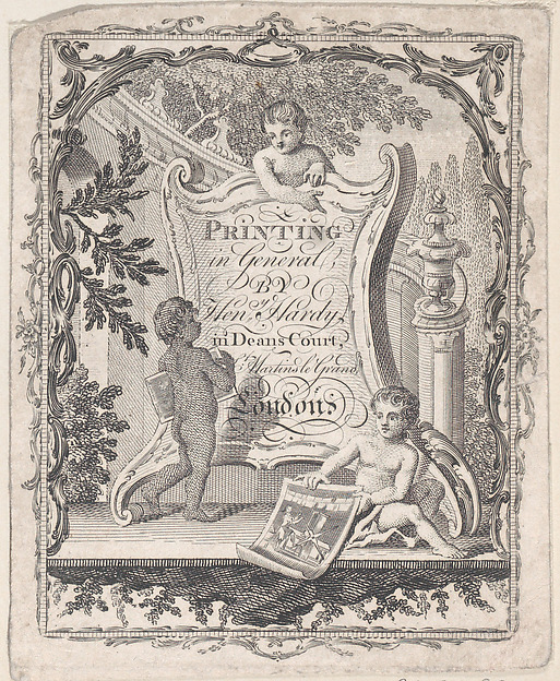 Trade card for Henry Hardy, Printer