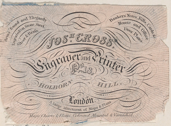 Trade Card for Josh Cross, Engraver & Printer