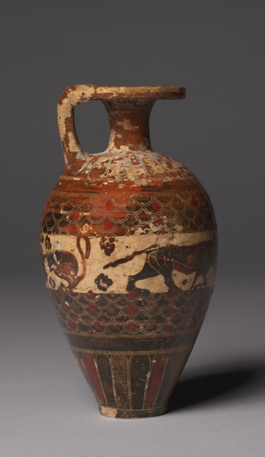 protocorinthian (early black-figure) aryballos (oil flask): animals